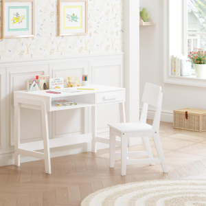 Kids Desk and Chair Set, Study Desk for Kids with Drawers, Wooden Children Table Set, Student Writing Desk Computer Workstation for Bedroom & Study Room